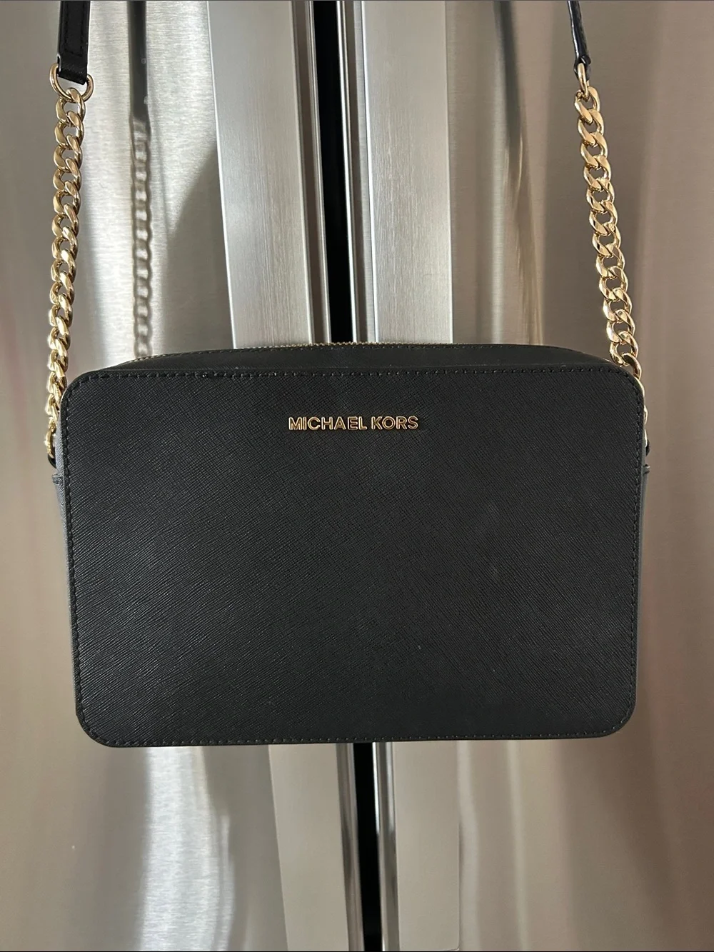 Michael Kors Black Crossbody with Gold Chain Strap